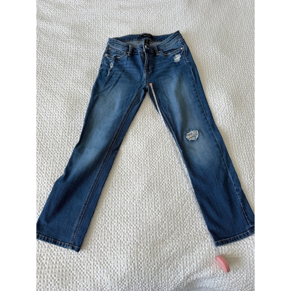 White House Black Market Jeans Womens 2 Blue Cotton Distressed Crop Leg Sequin